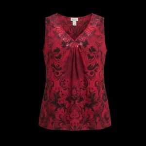 Lavish Red and Black Vibrant Print Sleeveless Vneck Blouse Size XL